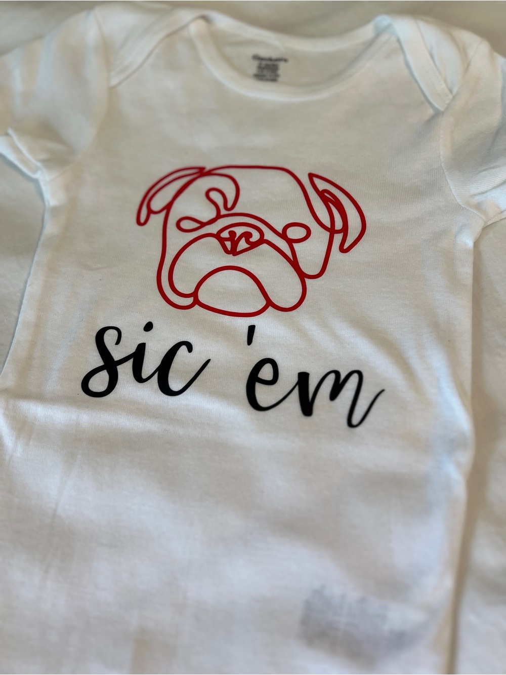 UGA - Gerber White Bodysuit with Red Dog Outline and Black “Sic ‘em” Script